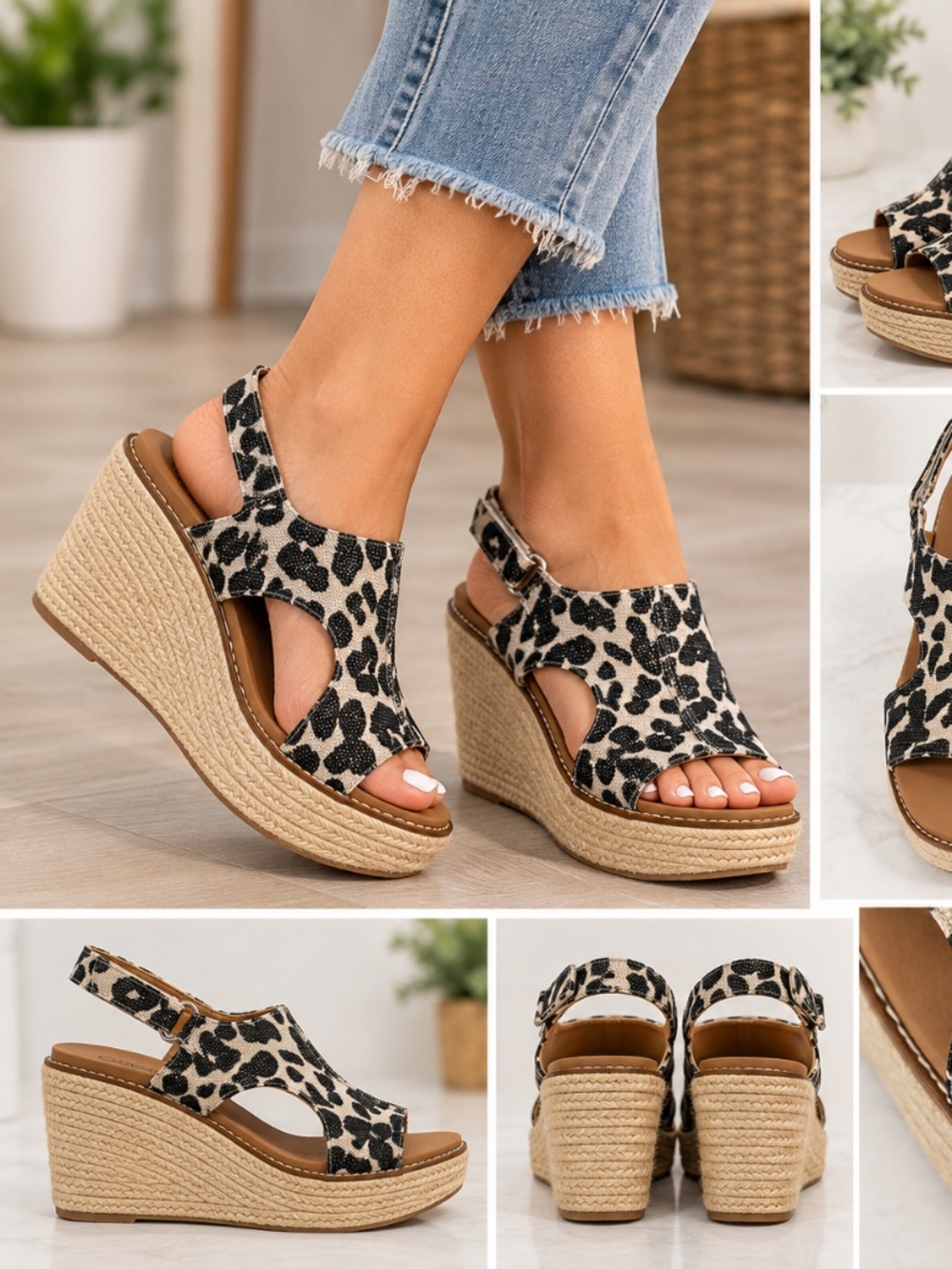 Conkys Freddie Leopard Print Espadrille Wedge Sandals Women’s Size 11
